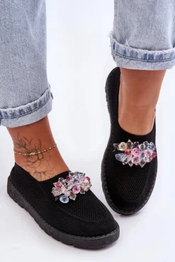 Boto Trampki Damskie Slip-On|Trampki Damskie Niskie*Damskie Wsuwane Tenisówki Z Kamieniami Czarne Simple