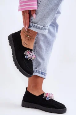Boto Trampki Damskie Slip-On|Trampki Damskie Niskie*Damskie Wsuwane Tenisówki Z Kamieniami Czarne Simple