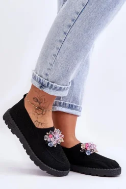 Boto Trampki Damskie Slip-On|Trampki Damskie Niskie*Damskie Wsuwane Tenisówki Z Kamieniami Czarne Simple