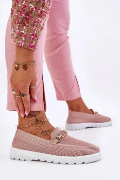 Damskie Boto Damskie Wsuwane Tenisówki Slip-On Z Ozdobą Różowe Alena