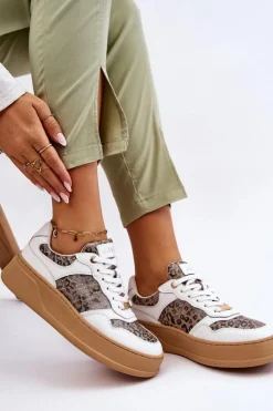 Discount GOE Damskie Wygodne Buty Sportowe LL2N4052 Biało-Beżowe