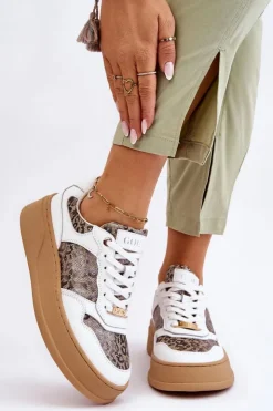 Discount GOE Damskie Wygodne Buty Sportowe LL2N4052 Biało-Beżowe