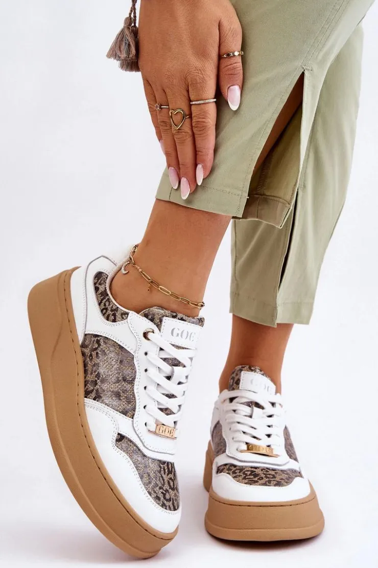 Discount GOE Damskie Wygodne Buty Sportowe LL2N4052 Biało-Beżowe