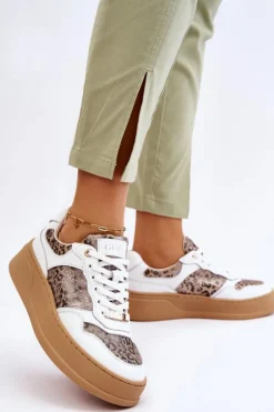 Discount GOE Damskie Wygodne Buty Sportowe LL2N4052 Biało-Beżowe