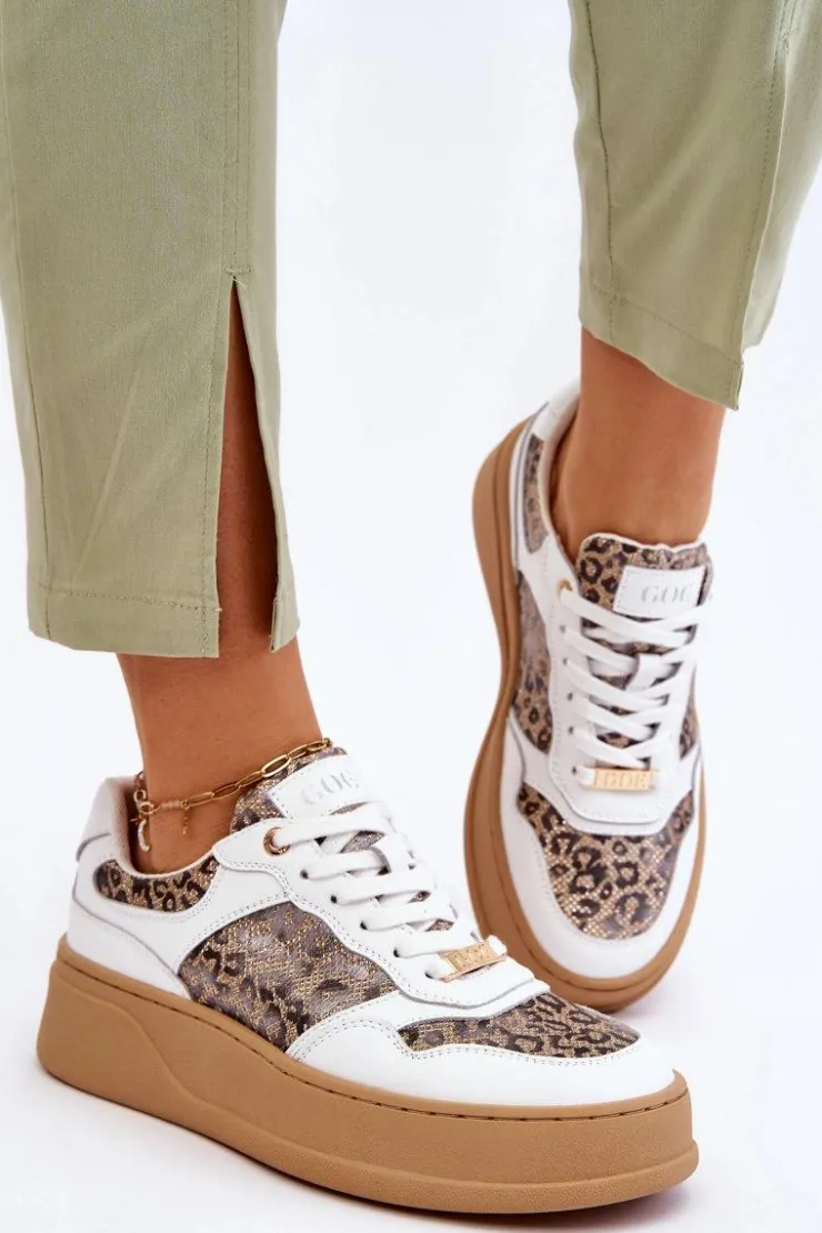 Discount GOE Damskie Wygodne Buty Sportowe LL2N4052 Biało-Beżowe