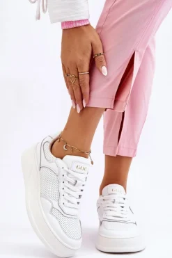 New GOE Damskie Wygodne Buty Sportowe LL2N4054 Biało-Beżowe