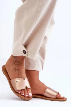 New Boto Damskie Wygodne Klapki Na Płaskim Obcasie Różowe Złoto Coraline