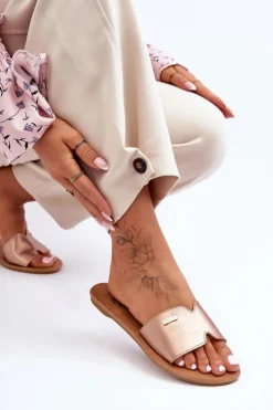 New Boto Damskie Wygodne Klapki Na Płaskim Obcasie Różowe Złoto Coraline