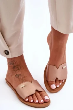 New Boto Damskie Wygodne Klapki Na Płaskim Obcasie Różowe Złoto Coraline