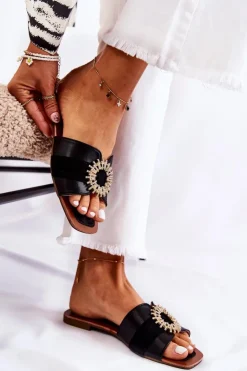 Damskie Boto Damskie Wygodne Klapki Z Ozdobą Czarne Ginera