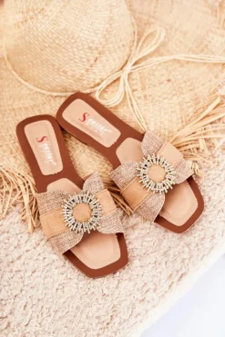 Boto Klapki Damskie Klasyczne*Damskie Wygodne Klapki Z Ozdobą Beżowe Ginera