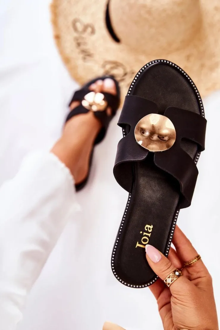 Sale Boto Damskie Wygodne Klapki Z Ozdobą Czarne Leila