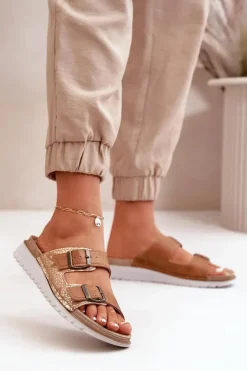 Damskie INBLU Damskie Wygodne Klapki Z Klamrami CN000033 Brązowe