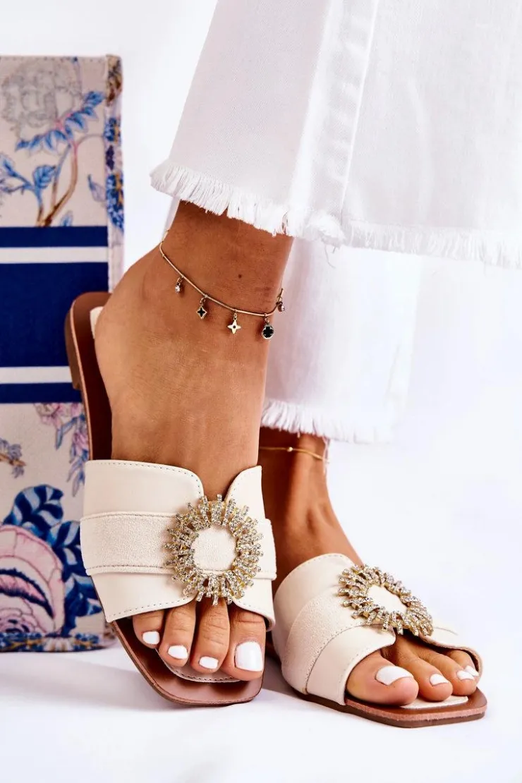 Damskie Boto Damskie Wygodne Klapki Z Ozdobą Jasnobeżowe Ginera