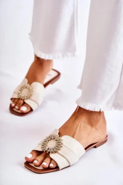 Damskie Boto Damskie Wygodne Klapki Z Ozdobą Jasnobeżowe Ginera