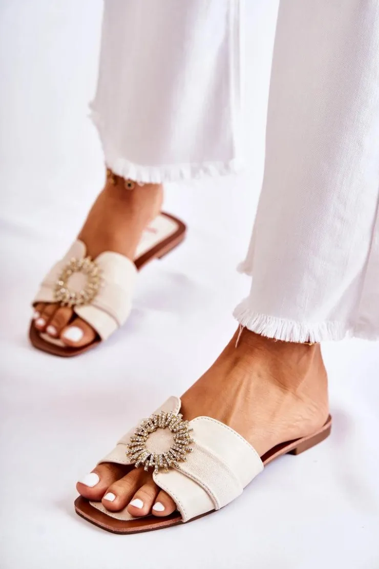 Damskie Boto Damskie Wygodne Klapki Z Ozdobą Jasnobeżowe Ginera