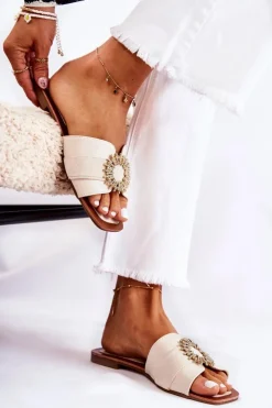 Damskie Boto Damskie Wygodne Klapki Z Ozdobą Jasnobeżowe Ginera