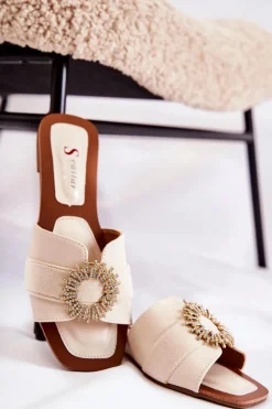 Damskie Boto Damskie Wygodne Klapki Z Ozdobą Jasnobeżowe Ginera