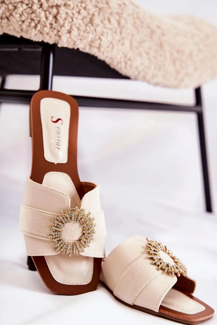 Damskie Boto Damskie Wygodne Klapki Z Ozdobą Jasnobeżowe Ginera