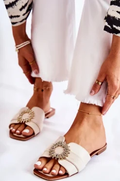 Damskie Boto Damskie Wygodne Klapki Z Ozdobą Jasnobeżowe Ginera