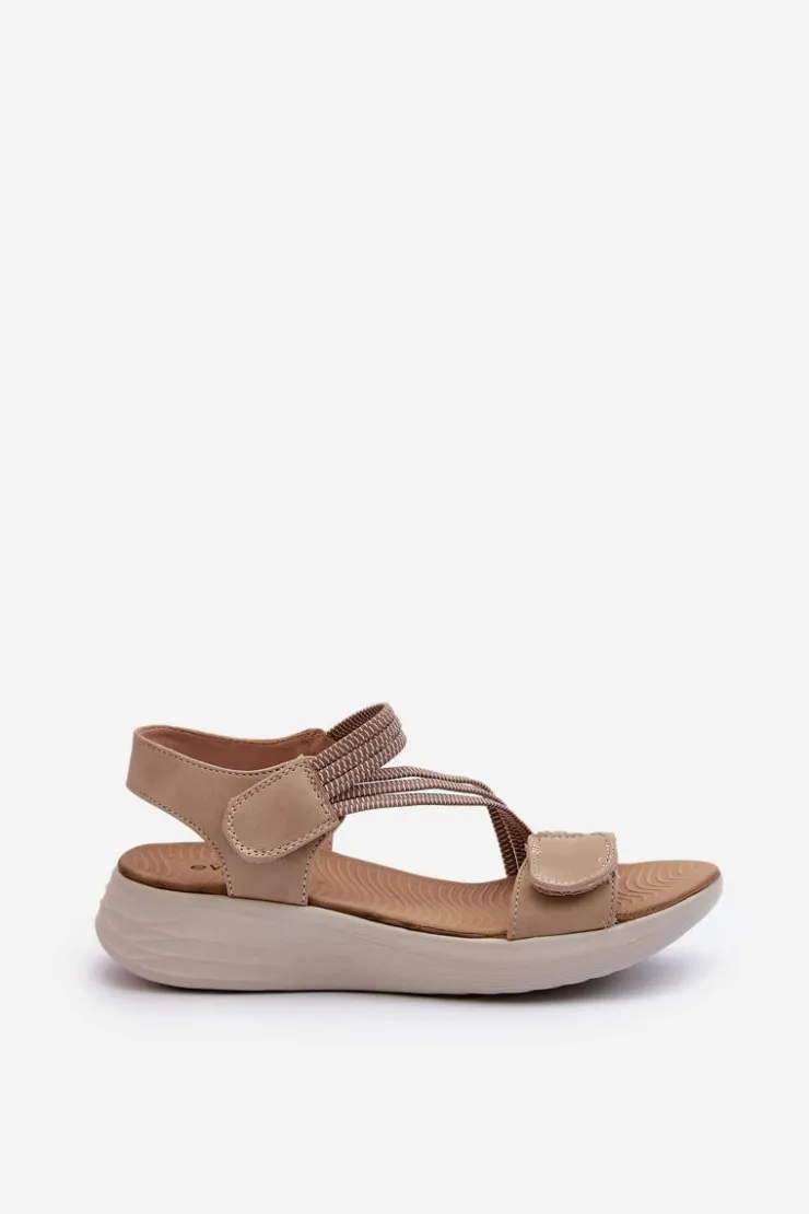 Evento Sandały Płaskie*Damskie Wygodne Sandały Na Rzep Beżowe Eladora