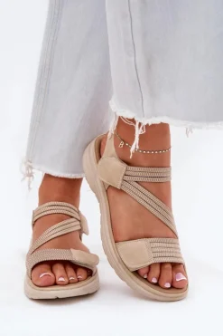 Hot Evento Damskie Wygodne Sandały Na Rzep Beżowe Hallriva