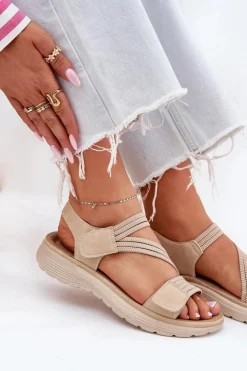 Hot Evento Damskie Wygodne Sandały Na Rzep Beżowe Hallriva