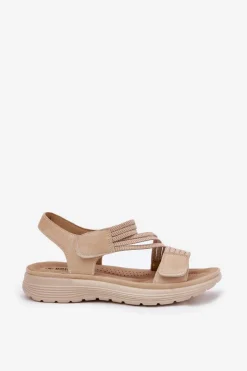 Hot Evento Damskie Wygodne Sandały Na Rzep Beżowe Hallriva