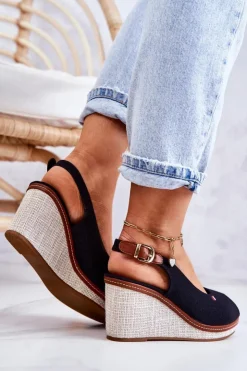 Boto Sandały Na Koturnie*Damskie Wygodne Sandały Na Koturnie Czarne Thallas