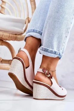 Damskie Boto Damskie Wygodne Sandały Na Koturnie Beżowe Thallas