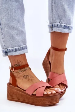 Damskie Boto Damskie Wygodne Sandały Na Koturnie Brązowo-Różowe Laurie