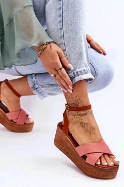 Damskie Boto Damskie Wygodne Sandały Na Koturnie Brązowo-Różowe Laurie