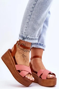 Damskie Boto Damskie Wygodne Sandały Na Koturnie Brązowo-Różowe Laurie