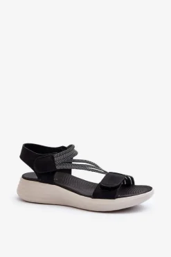 Damskie Evento Damskie Wygodne Sandały Na Rzep Czarne Eladora