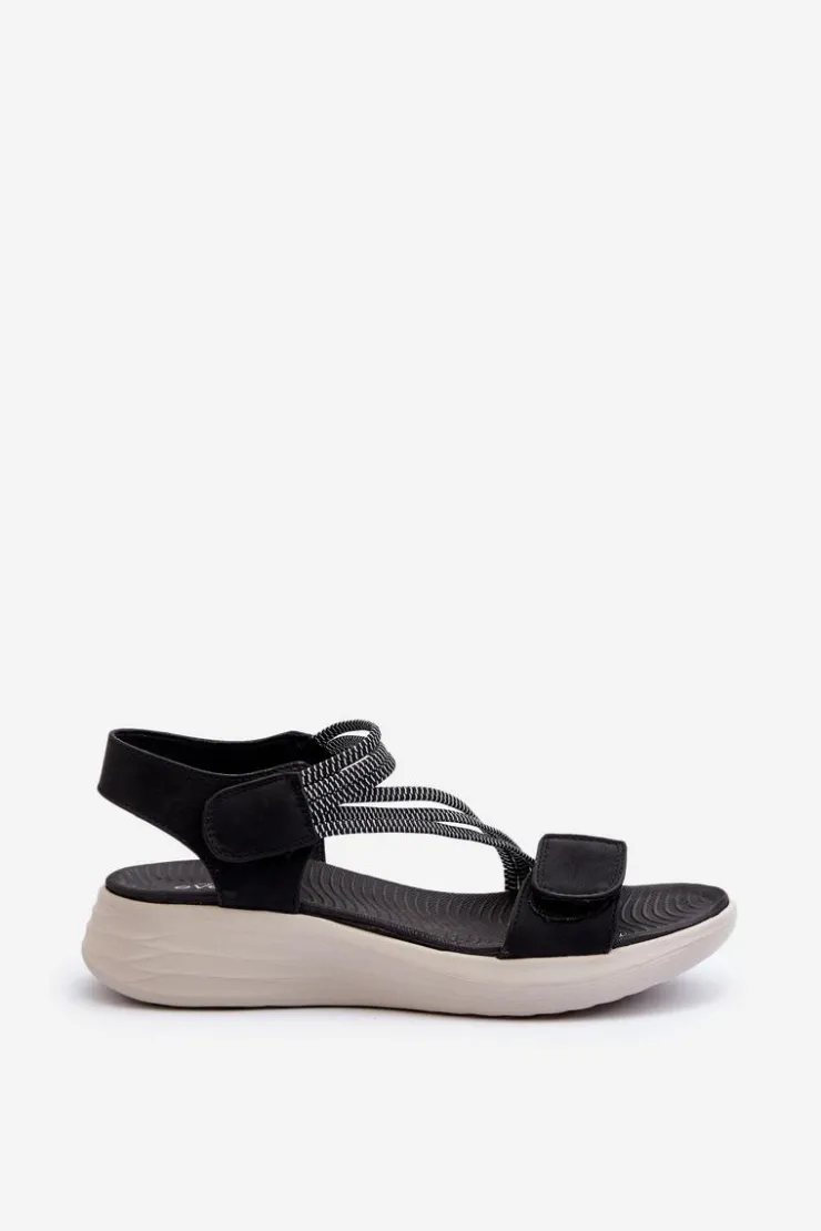 Damskie Evento Damskie Wygodne Sandały Na Rzep Czarne Eladora