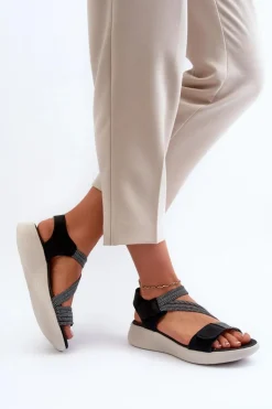Damskie Evento Damskie Wygodne Sandały Na Rzep Czarne Eladora
