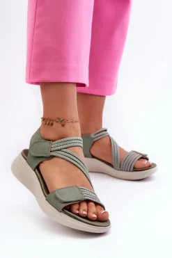 Damskie Evento Damskie Wygodne Sandały Na Rzep Zielone Eladora