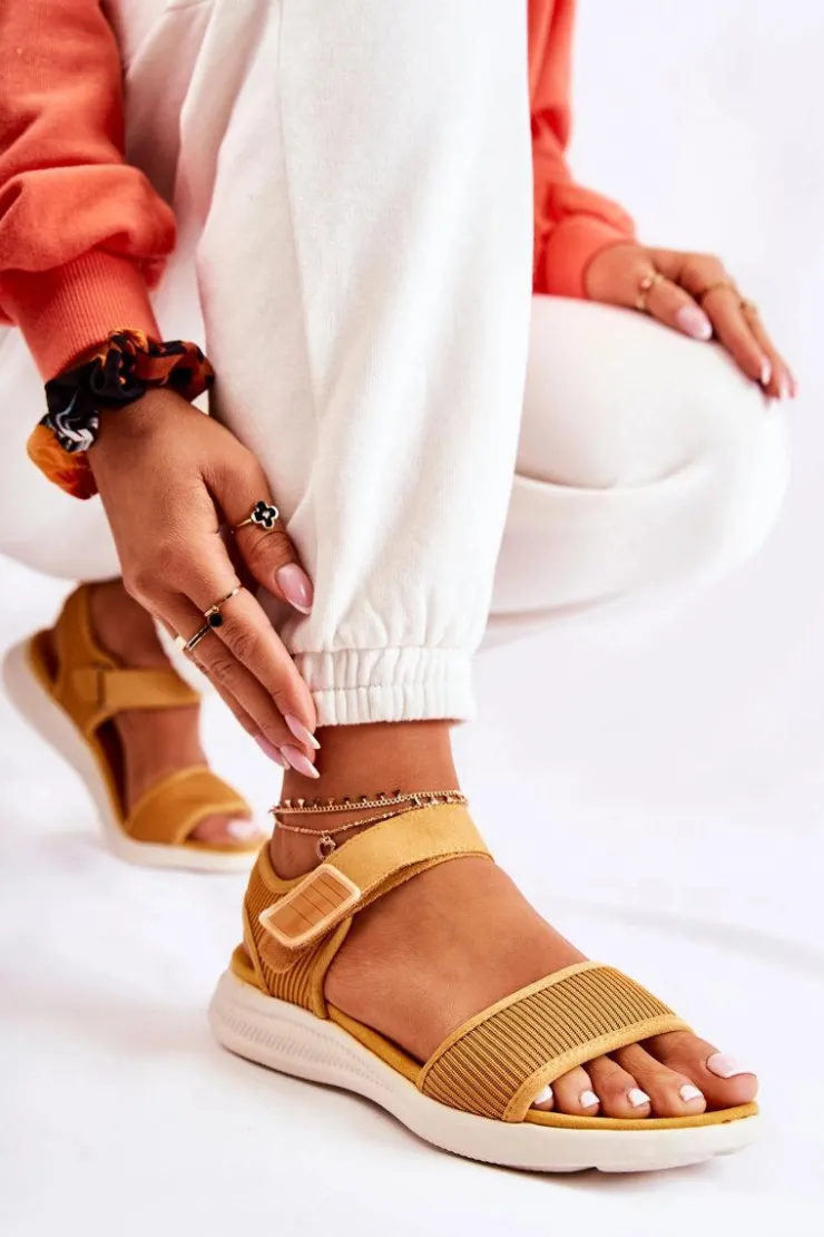 Damskie Evento Damskie Wygodne Sandały Na Rzep Żółte Sidney