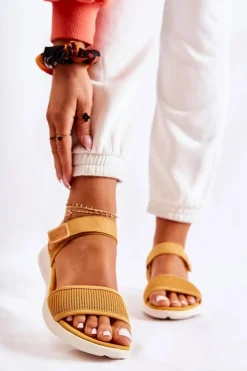 Damskie Evento Damskie Wygodne Sandały Na Rzep Żółte Sidney