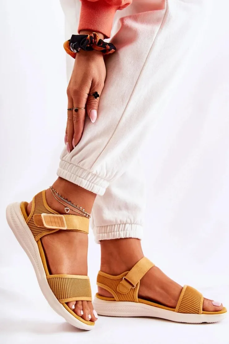 Damskie Evento Damskie Wygodne Sandały Na Rzep Żółte Sidney