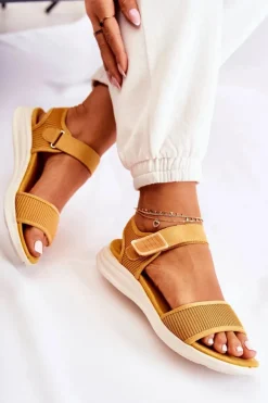 Damskie Evento Damskie Wygodne Sandały Na Rzep Żółte Sidney