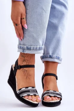 Damskie Big Star Shoes Damskie Wygodne Sandały Na Koturnie Big Star LL274877 Czarne