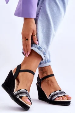 Damskie Big Star Shoes Damskie Wygodne Sandały Na Koturnie Big Star LL274877 Czarne