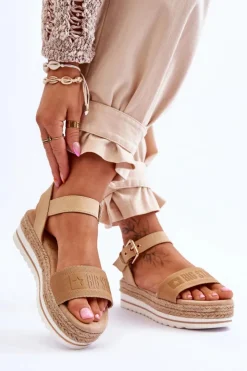 Damskie Big Star Shoes Damskie Wygodne Sandały Na Platformie Big Star LL274872 Beżowe