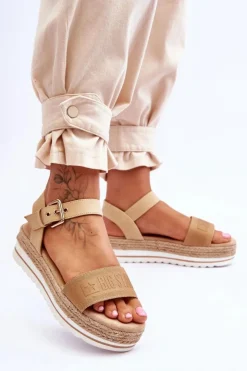 Damskie Big Star Shoes Damskie Wygodne Sandały Na Platformie Big Star LL274872 Beżowe