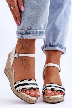 Damskie Big Star Shoes Damskie Wygodne Sandały Na Koturnie Big Star LL274878 Białe