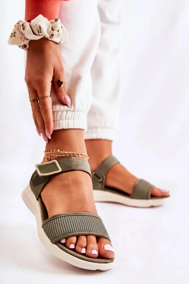 Evento Sandały Płaskie*Damskie Wygodne Sandały Na Rzep Zielone Sidney