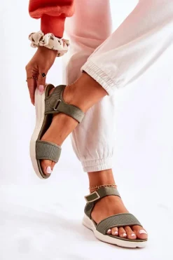 Evento Sandały Płaskie*Damskie Wygodne Sandały Na Rzep Zielone Sidney