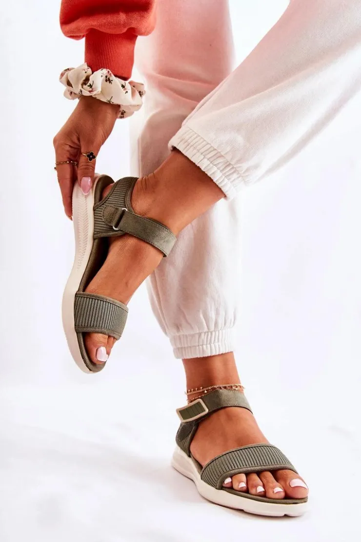 Evento Sandały Płaskie*Damskie Wygodne Sandały Na Rzep Zielone Sidney