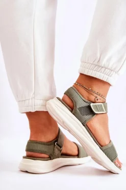 Evento Sandały Płaskie*Damskie Wygodne Sandały Na Rzep Zielone Sidney